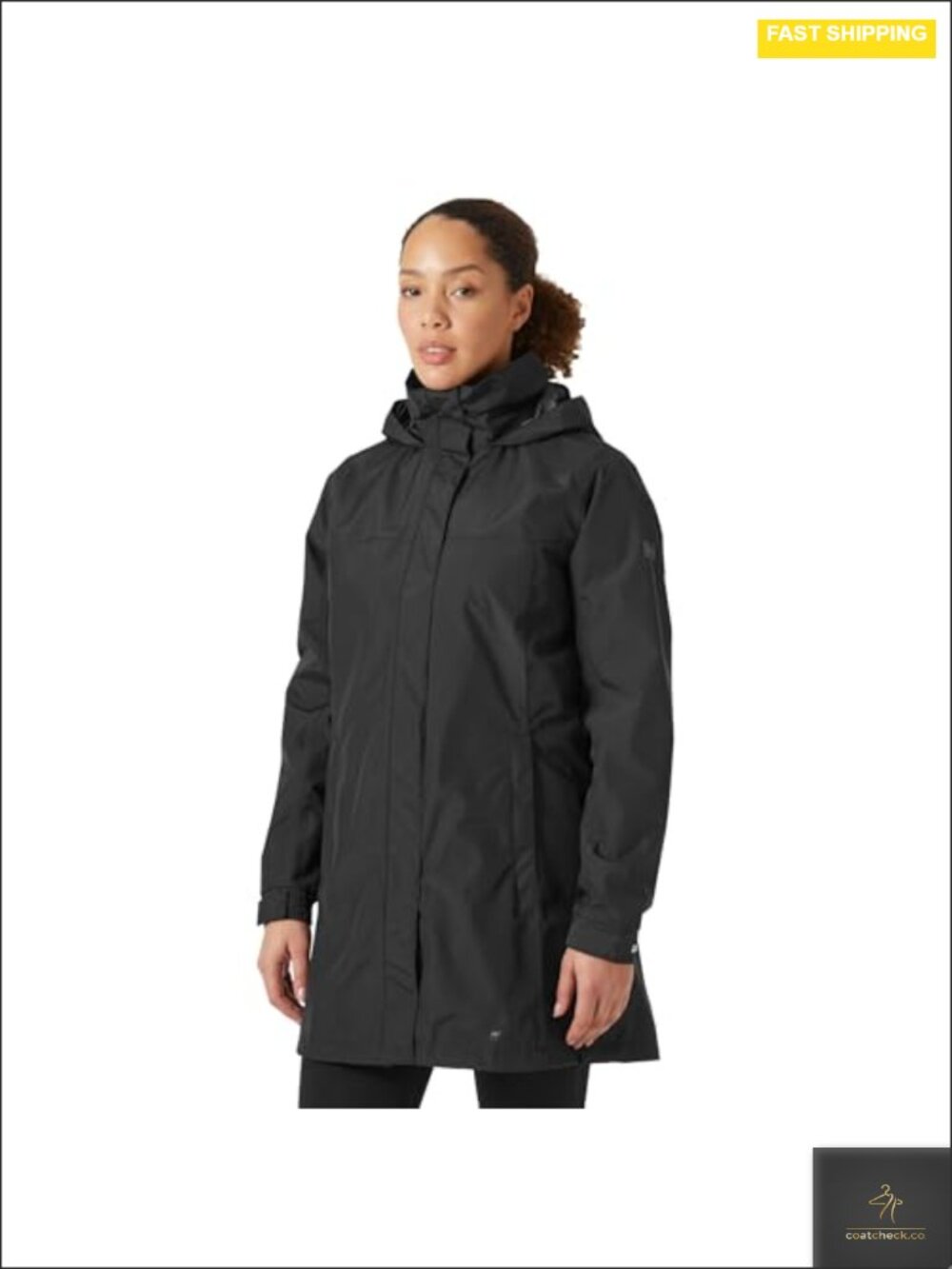 Women's Waterproof Long Raincoat with Hood, Zip Closure
